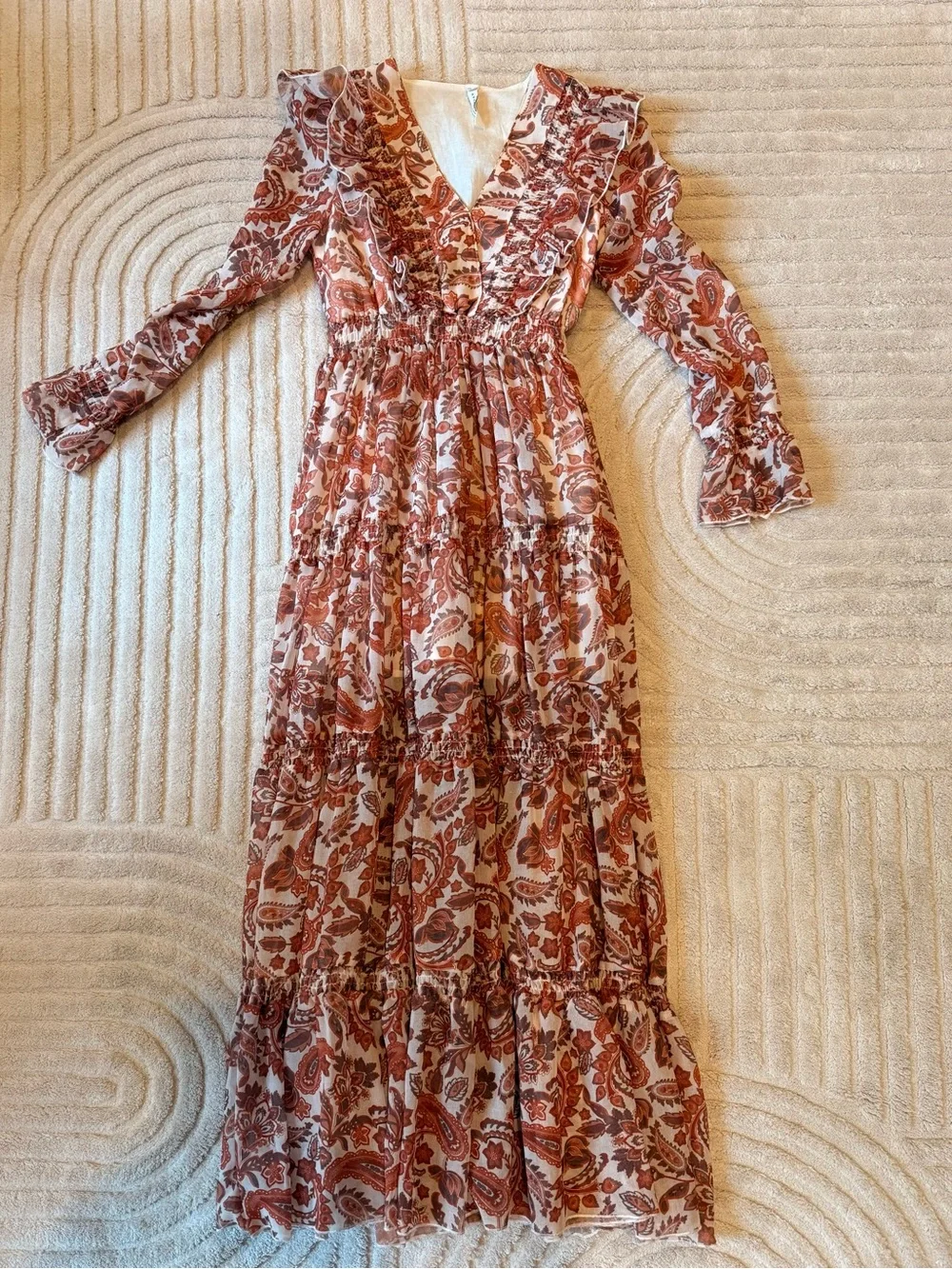 Avantlook Floral Tiered Maxi Dress with Ruffle V-Neck